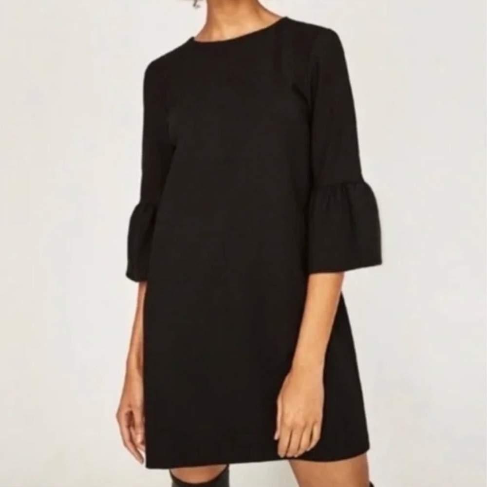 Zara Black Mini Dress with Ruffle Sleeves
